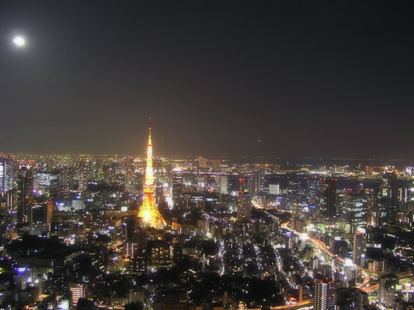 東京の夜景 月と東京タワー