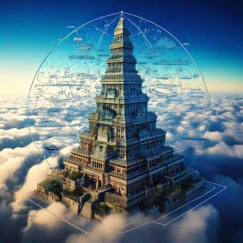 幻想的な建造物と雲海の背景