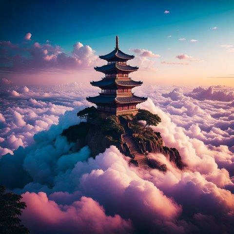 幻想的な建造物と雲海の背景２