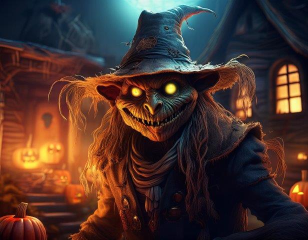 ハロウィンの街を歩くカカシの魔女