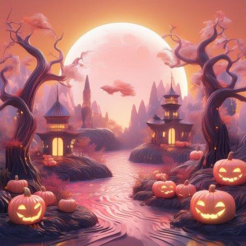 ピンク色のキュートなハロウィンのイラスト