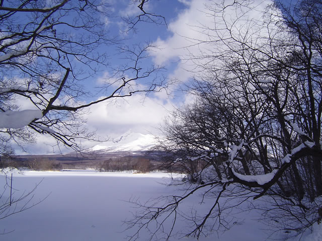 大沼国定公園の雪景色のフリー写真素材・無料画像