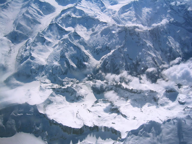 航空写真、雪山のフリー画像