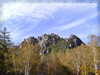 岩山の無料画像　岩山と白樺林（山梨県クリスタルライン）
