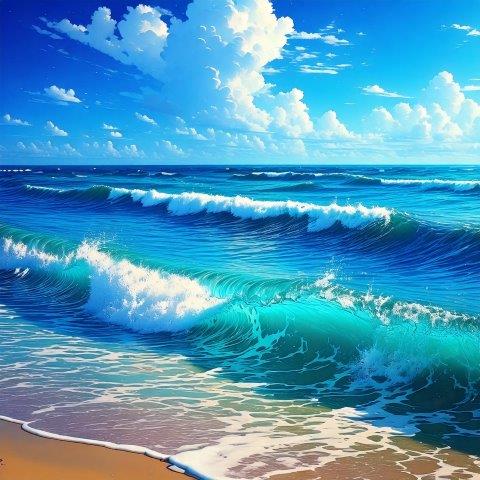 青く美しい海と夏空のアニメーションの背景のようなリアルイラスト２
