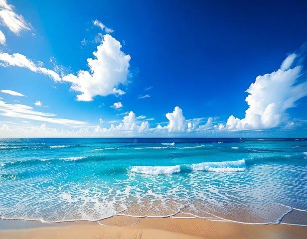 青い海と夏空、美しいアニメーションの背景のような写真素材