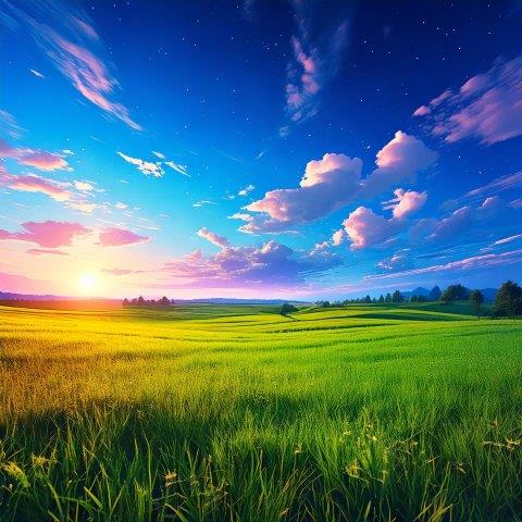 美しいアニメーションの背景画のような大平原の夕焼け