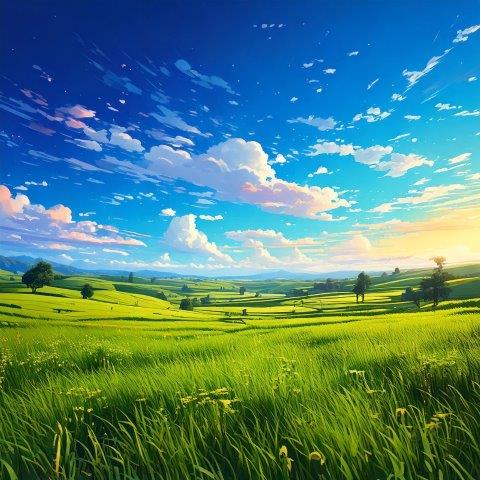 美しいアニメーションの背景画のような大平原の朝日