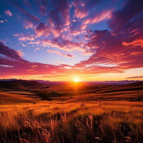 雄大な大平原の夕暮れ時の写真素材２