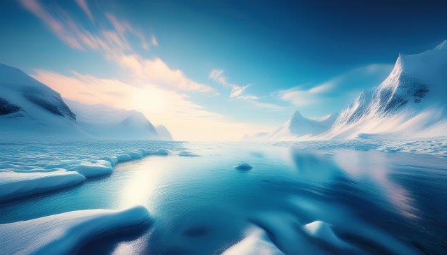 雪や流氷に覆われる北の海のリアルイラスト